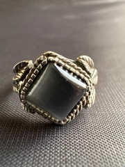 Vintage Silver Dark Grey Cat’s Eye Ring Handcrafted Ring Size 8 US