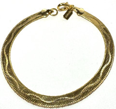 Vintage Jewelry Bracelet SIGNED REVLON Gold Herringbone Flat Chain Wavy 22