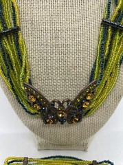 Vintage JJJ Rhinestone Butterfly Necklace And Matching Stretchy Bracelet