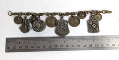 1950s Vintage Heraldic Chunky Charm Bracelet with Pakistan and India Coins 7″
