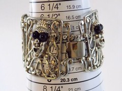 Vintage Selini Silver Plated Black Beaded Clown Face Panel Bracelet 7 Inches 68g