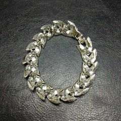 Vintage Textured And Polished Leaves Link Bracelet Silver Tone. 10883