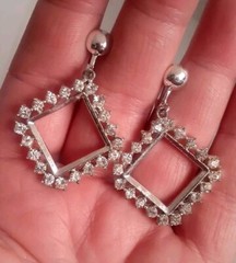 Vintage Rhinestone Square Open work Dangle/drop Clip On Earrings