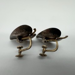 VTG Einar Modahl Norway Sterling Red Enamel Leaf Screw Back Earrings 8.2g #bad