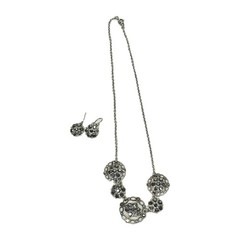 Vintage Marcasite Necklace & Pierced Ear Dangle Earrings | 3 Piece Jewelry Set