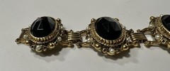 Vintage “Victorian Revival” Black Plastic Stone & Faux Pearl Bracelet
