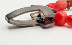 VTG 925 Red Coral Bead 17in Necklace Sterling Silver 15gtw Puffed Open Cross