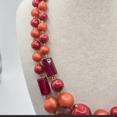 Red and Orange Vintage Mid-Century Japan Glass Bead Choker Necklace