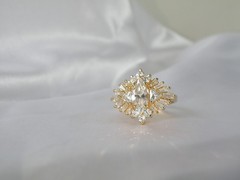 Vintage Sterling Silver 925 Yellow Gold over CZ Baguette Starburst Ring Size 9