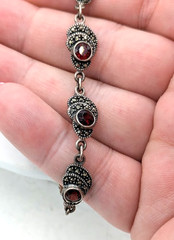 Vintage Bracelet Sterling Silver Garnet Marcasite Link 925