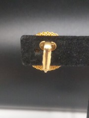 1980s Gold Tone Mesh Frame Faux Mabe Pearl Button Clip-on Earrings