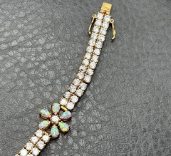 VTG Vermeil Sterling Silver 925 Opal & CZ Tennis Flower Boho Bracelet Floral 8”