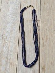 Natural Nepal Glass Seed Bead Multi Strand Necklace. Iridescent Peacock Blue 22″