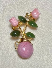 AUTHENTIC SWOBODA FLOWER VASE BROOCH ~ JADE, TULIP CORAL, JASPER ~ GORGEOUS!