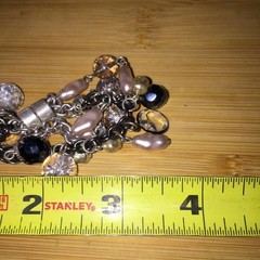 Vintage Charm Bracelet Silver Tone Black Chain Acrylic Beads Magnetic Clasp