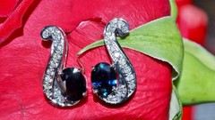 18k white gold 2.69ct natural, treated sapphire natural diamond earrings 5.78gr