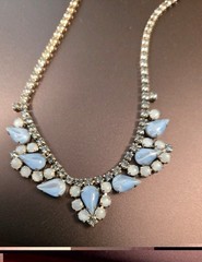Vintage Pastel Blue/White Pearlized Stones/Rhinestone Necklace