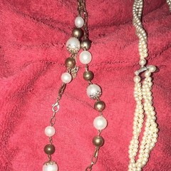 Vintage womens 2pc Mixed Lot Necklaces Multi-Strand Faux Pearl White Beaded