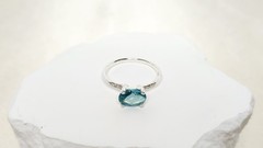 Sterling Silver Ring W Large Oval-cut Aquamarine Crystal & CZ Accents – Sz 8.75
