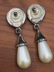 Vintage Carol Lee Clip Heart Dangle Faux Pearl & Rhinestone Earrings Pierced NEW