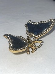 Vintage Gold Tone Butterfly Brooch, with Trember Abalone Wings Missing Zircons