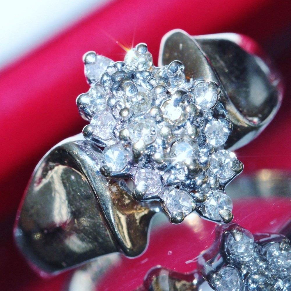 10k yellow gold ring 0.30ct natural diamond sz 5 cocktail handmade vintage 3gr