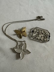 vintage butterfly jewelry lot Of 3 Necklace Brooch Faux Stone Enamel Mx2