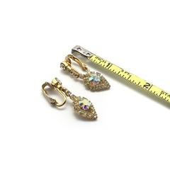 Vintage Clear & AB Rhinestone Gold Tone Sparkly Ladies Dangle Clip On Earrings