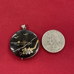 Sterling Silver 925 Vintage Black & Gold Round Japanese Damascene Locket Pendant