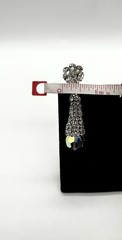 Vtg-CLEAR Rhinestone-Floral-AURORA BOREALIS-Dangle-Clip-on EARRINGS-Pat Pending