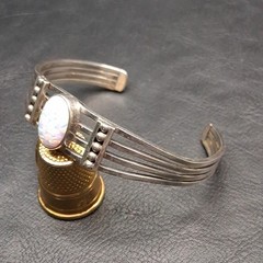 STERLING SILVER 925 Tribal Cuff Bracelet Oval Fire Opal 17.644