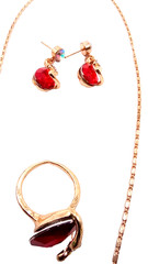 Vintage Red Crystal Choker Necklace Earrings Ring Set 13 15 In Ring Size 7 1/2