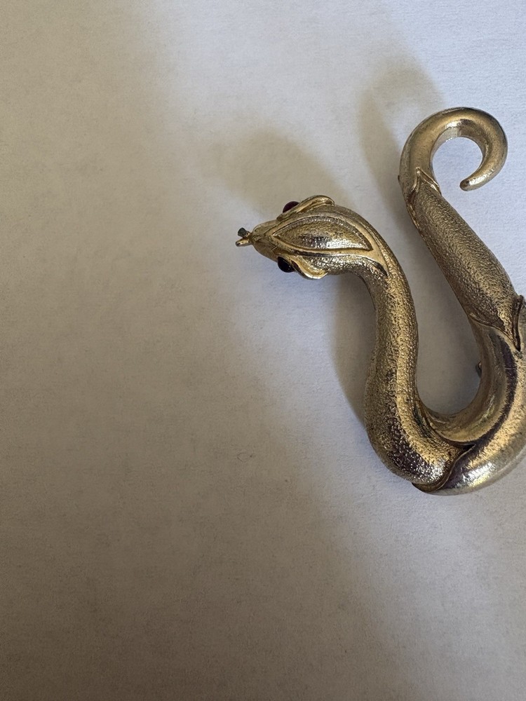 Gerry’s Vintage Snake Brooch gold tone with Red eye’s Marked Gerry On Back Pin