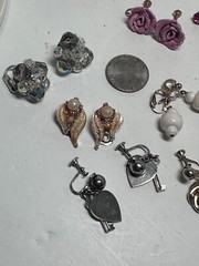 Vtg Clip Screw on Earring Crystal Rhinestone Flower Lot E836