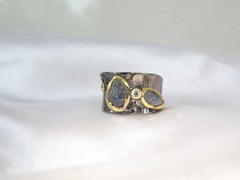 Brutalist Sterling Silver 925 Raw Natural Sapphire Modernist Size 9 Ring
