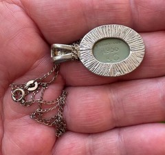 Vintage Wedgwood Sage Green Jasperware Oval Pendant 15.5” Necklace Sterling 925