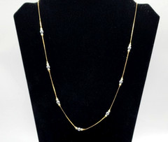 Vintage Avon Necklace Gray White Faux Pearl Gold Tone Chain 24 Inch Signed Clasp