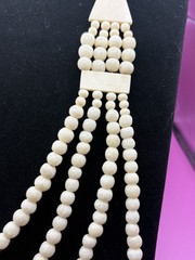 Vintage Bone Bovine Necklace Hand Carved Beaded 4 Strand