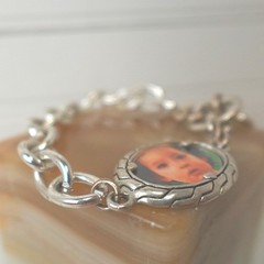 Y2K Photo Locket Charm Bracelet Silver Tone Picture Love Retro Chunk Jewelry
