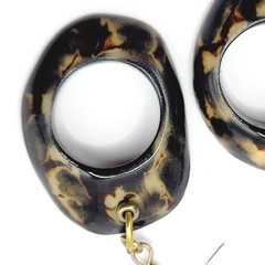 Acrylic Faux Dark Shell Irregular Circle Dangle Hoop Hook Style Pierced Earrings
