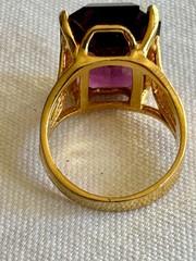 Vintage 1970s Stamped 18K H.G.E. Faux Amethyst Cocktail Ring Size 9