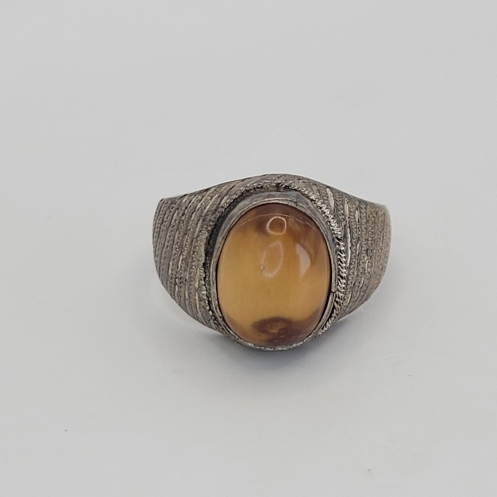 Vintage Men’s Persian 925 Sterling Silver Honey Agate Signet Ring Size 11.75