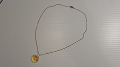 Vintage Iridescent Glass M Pendant Necklace Silver Tone Chain Choker Length 39cm