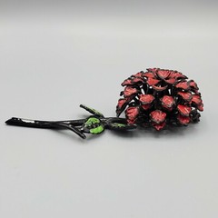 1930s Unsigned Black Red Green Enamel Painted Pot Metal Dahlia Flower Brooch