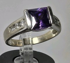 Vintage FAS 925 Sterling Silver Simulated Amethyst & Cubic Zirconia Ring Sz 7