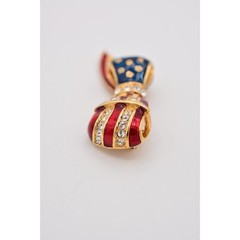 Carolee Vintage American Flag Bow Pin Brooch Pave Crystal Gold Signed 80s BinAP
