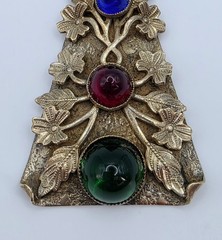 Antique Czech Glass Pendant Necklace Art Nouveau Floral Ivy Cabochon
