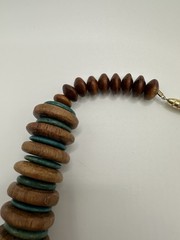Bohemian Retro Brown And Teal Wood Disc Necklace 18”