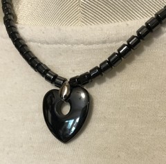 Hematite Heart Pendant Necklace Bead Boho Chic Vintage Grunge Y2K