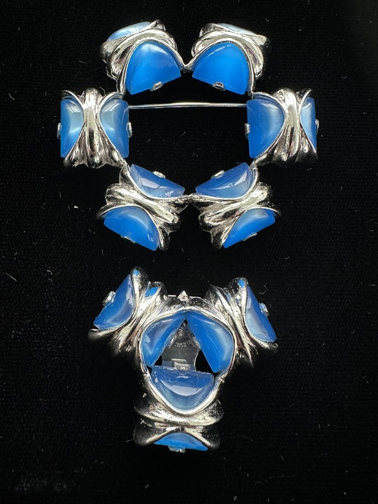 Sterling & Blue Lucite Brooch Pin AND Dress Clip Uncas Mfg. Co MCM Deco Design 2